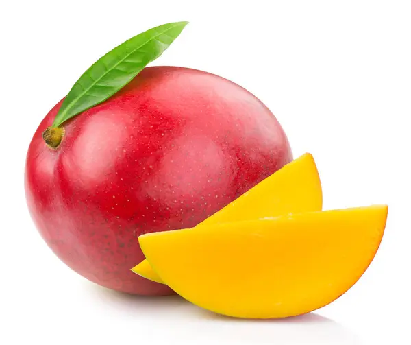 Mango Knippad Biologische Verse Mango Geïsoleerd Wit Volledige Velddiepte Stockfoto