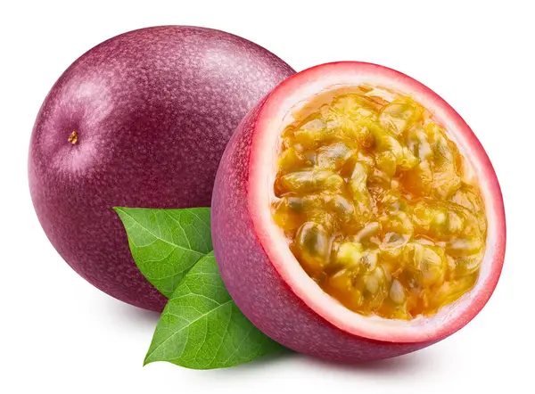 Passion Fruit Passion Isolated White Background Passion Maracuya Clipping Path Stok Lukisan  