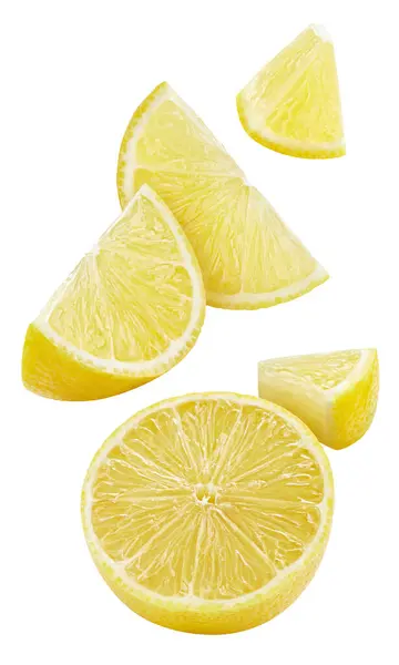 Limone Isolato Fondo Bianco Limone Volante Profondità Campo Completa Con Foto Stock