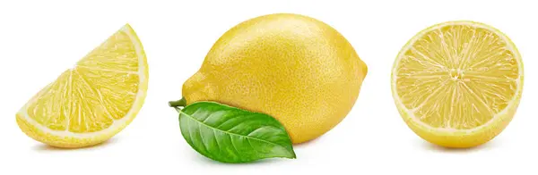 Koleksi Lemon Dengan Daun Lemon Terisolasi Pada Latar Belakang Putih Stok Foto Bebas Royalti