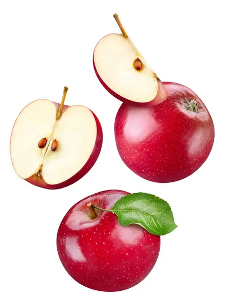 Kolekcja Czerwonych Jabłek Białym Tle Świeży Liść Jabłka Ścieżka Jabłkowa Zdjęcia Stockowe bez tantiem