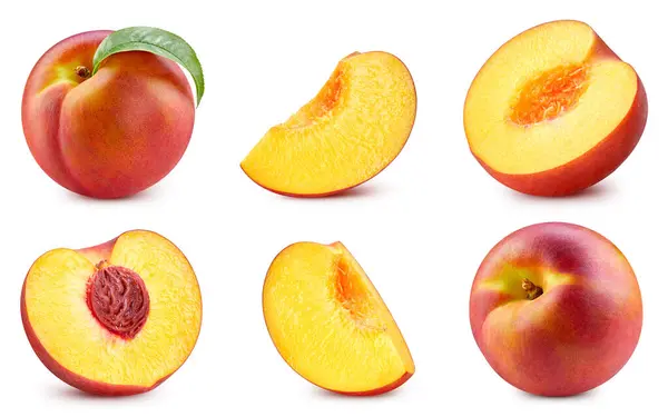 Collection Peach White Background Clipping Path Isolated Peach Leaf Stock Picture