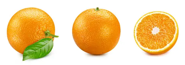 オレンジコレクション 白い背景に隔離された緑の葉のオレンジ フルーツ クリッピングパス付きオレンジ ストック画像