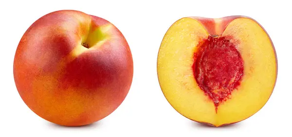 Buah Persik Peach Organik Segar Diisolasi Pada Latar Belakang Putih Stok Gambar