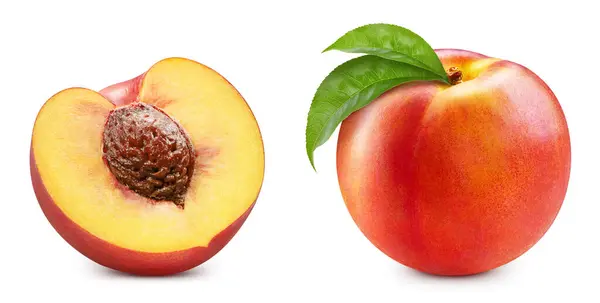 Peach Fruit Isolated Leaf Peach White Background Clipping Path Design Royalty Free Stock Images