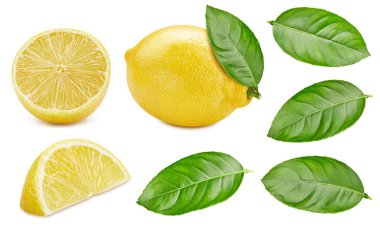 Lemon, beyaz arka plana yaklaş. Limon koleksiyonu. Taze organik limon