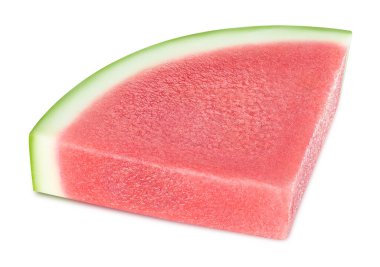 Beyaz arka planda izole edilmiş karpuz dilimi. Karpuz meyvesi kesme yolu. Karpuz, yarım makro stüdyo fotoğrafı.