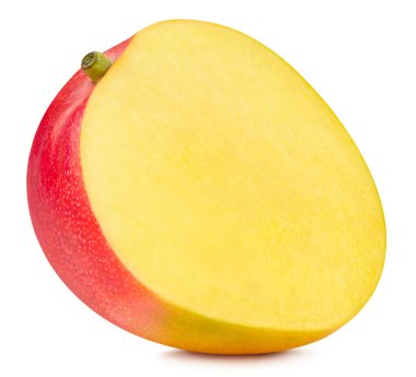 Beyaz arka planda yarı izole edilmiş mango. Mango Kırpma Yolu. Tam alan derinliği.