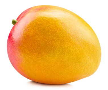Mango Kırpma Yolu. Olgun mango kesme yolu ile beyaz arka planda izole. Mango meyve seti makro stüdyo fotoğrafı