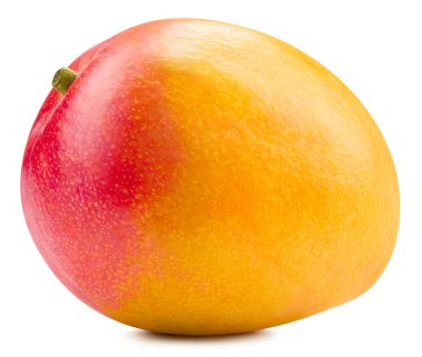 Mango. Beyaz arka planda izole edilmiş taze organik mango. Mango makro stüdyo fotoğrafı kırpılıyor