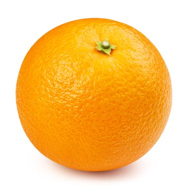 Bir portakal beyaz arka planda izole edilmiş, yakın plan. Turuncu Kırpma Yolu. Turuncu makro stüdyo fotoğrafı