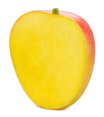 Mango yarı kırpma yolu. Mango beyaz arka planda izole edilmiş. Üst Düzey Erişim