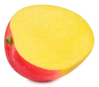 Beyaz arka planda yarı izole edilmiş mango. Mango Kırpma Yolu. Tam alan derinliği.