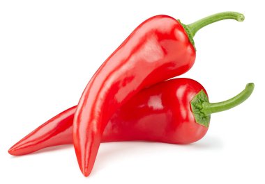 Chili biberleri. Beyaz arka planda izole edilmiş taze organik biber. Kırmızı kırmızı biberli makro