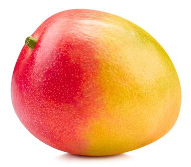 Mango kırpma yolu. Beyaz arka planda yalıtılmış mango meyvesi. Üst Düzey Erişim