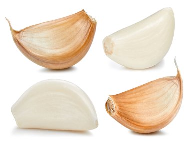 Garlic isolated on white background. Garlic cloves on white background. Garlic collection with clipping path