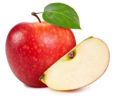 Kırpma yolu olan kırmızı elma izole edilmiş. Elma meyveleri beyaz arkaplanda izole