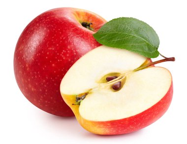 Kırpma yolu olan kırmızı elma izole edilmiş. Elma meyveleri beyaz arkaplanda izole