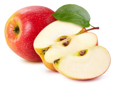 Kırpma yolu olan kırmızı elma izole edilmiş. Elma meyveleri beyaz arkaplanda izole