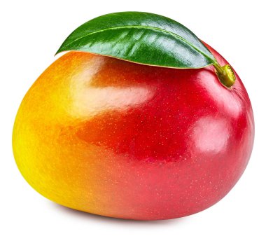 Mango. Beyaz arka planda yaprakları olan taze organik mango. kırpma yolu ile mango