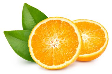 Turuncu beyaz arka planda izole edilmiş. Yapraklı turuncu tat. Kırpma yolu ile tam alan derinliği