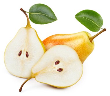 Sarı armut meyvesi izole edilmiş. Armut üstüne beyaz. Armut kırpma yolu. Üst Düzey Erişim