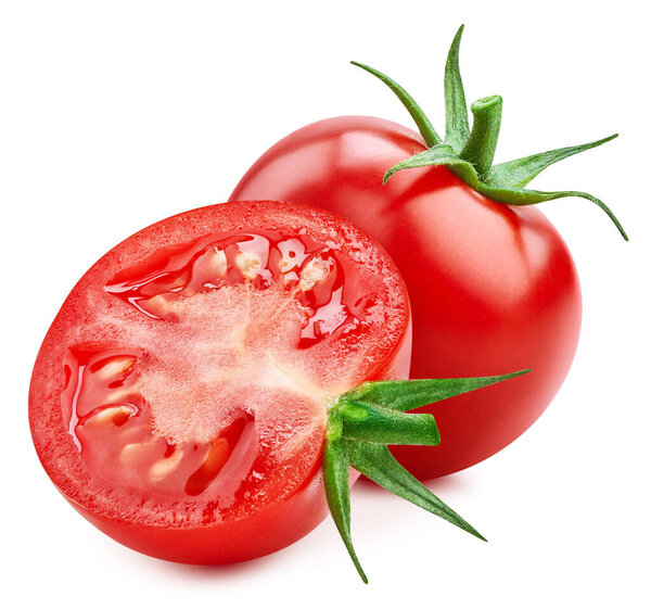 Red tomato. Fresh organic tomato isolated on white background. Tomato with clipping path