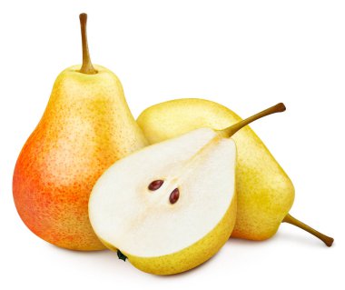 Sarı armut meyvesi izole edilmiş. Armut üstüne beyaz. Sarı armut kesme yolu. Üst Düzey Erişim