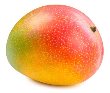 Beyaz arka planda izole edilmiş sulu mango. Taze mango kırpma yolu. Mango makro stüdyo fotoğrafı