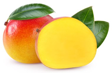 Mango. Beyaz arka planda izole edilmiş taze organik mango. Mango makrosu. kırpma yolu ile