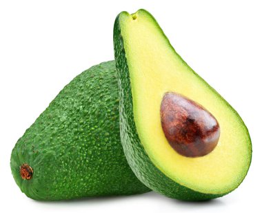 Beyaz arka planda olgun avokado meyveleri. Avokado izole kırpma yolu. Avokado makro stüdyo fotoğrafı