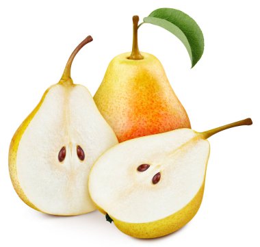 Sarı armut meyvesi izole edilmiş. Armut üstüne beyaz. Armut kırpma yolu. Üst Düzey Erişim