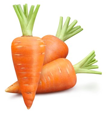 Beyaz arka planda izole edilmiş havuç. Yapraklı havuç tadı. Kırpma yolu ile tam alan derinliği