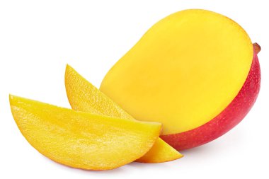 Mango. Beyaz arka planda izole edilmiş taze organik mango. Mango makrosu. kırpma yolu ile