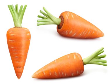 Beyaz arka planda olgun havuç sebzesi. Havuç koleksiyonu izole edilmiş kırpma yolu. Havuç makro stüdyo fotoğrafı.