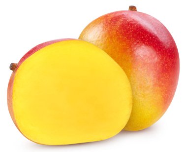 Mango. Beyaz arka planda izole edilmiş taze organik mango. Mango makrosu. kırpma yolu ile