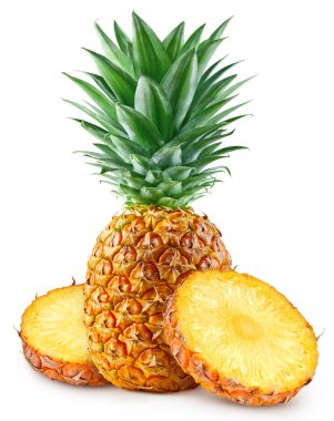Ananas meyvesi. Beyaz arka planda izole edilmiş ananas. Ananas kırpma yolu.