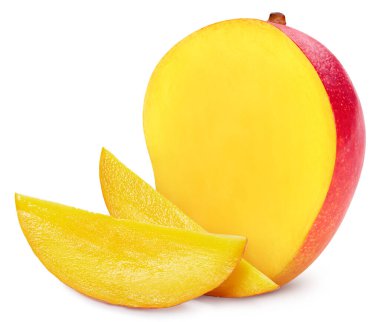 Mango. Beyaz arka planda izole edilmiş taze organik mango. Mango makrosu. kırpma yolu ile
