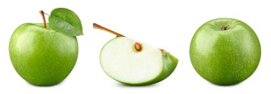 Green apple fruit. Collection organic apple isolated on white background. Green apple with clipping path