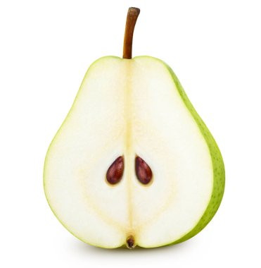 Beyaz arka planda yarı izole armut. Armut kırpma yolu. Armut meyvesi