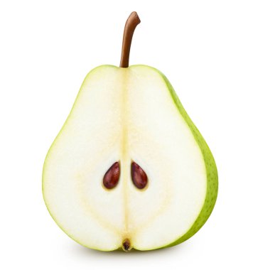 İzole edilmiş Armut Yarısı. Taze organik armut izole edilmiş kırpma yolu. Armut makro stüdyo fotoğrafı
