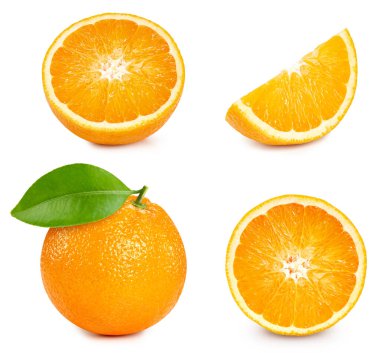 Yapraklı turuncu. Kırpma yolu ile beyaz arka planda turuncu koleksiyon. Tasarım ögesi olarak.