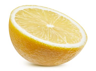 Limonun yarısı beyaz arka planda. Limon Kırpma Yolu. limon makro stüdyo fotoğrafı