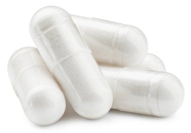 Beyaz arka planda beyaz hap kapsülünü kapat. Kırpma yolu ile hap