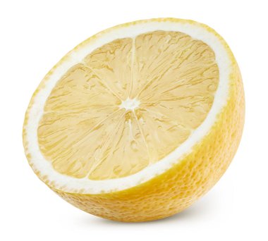 Limonun yarısı beyaz arka planda. Limon Kırpma Yolu. limon makro stüdyo fotoğrafı