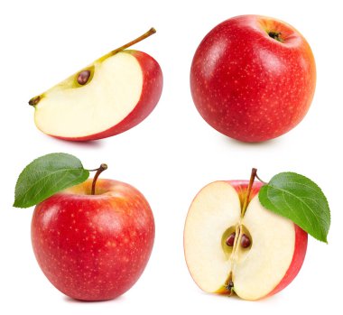 Beyaz üzerine izole edilmiş organik taze kırmızı elma. Koleksiyon elması beyaz arka planda izole edildi. kırpma yolu ile