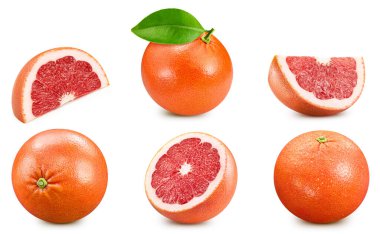 Greyfurt Koleksiyon Yolu. Beyaz arkaplanda greyfurt izole edilmiş. Büyük, taze greyfurt meyveleri.