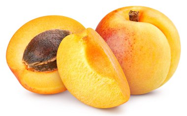 İzole edilmiş kayısı. Kırpma yolu olan beyaz arkaplanda kayısı. Tasarım ögesi olarak.