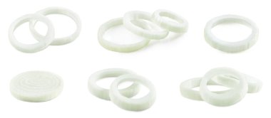 Soğanlı sebze. Beyaz arka planda soğan izole edilmiş. Soğan kırpma yolu.