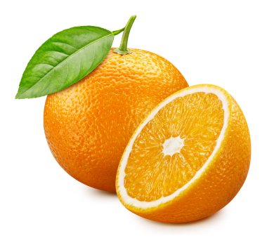 Turuncu beyaz arka planda izole edilmiş. Kırpma yolu ile yaprak ile turuncu